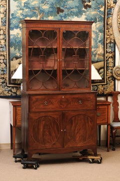 English 19th Century Mahogany Secretary Bookcase with Rosewood Sash Work