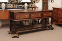 19th Century English Dresser Base with Crossbanding, 3 Drawers and Pot Board