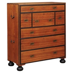 19th Century English Brass Mounted Mahogany Campaign Chest with Ebonized Detail
