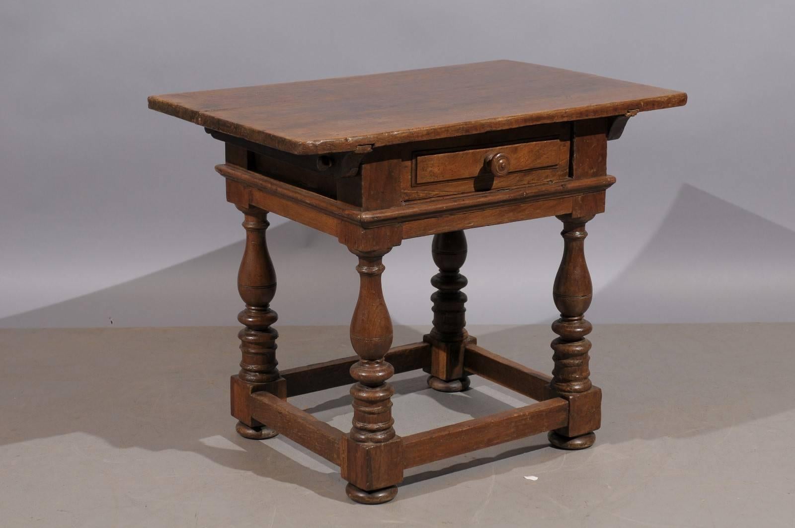 18th Century Louis XIII Style Low Side Table with Drawer and Turned Legs In Excellent Condition In Atlanta, GA