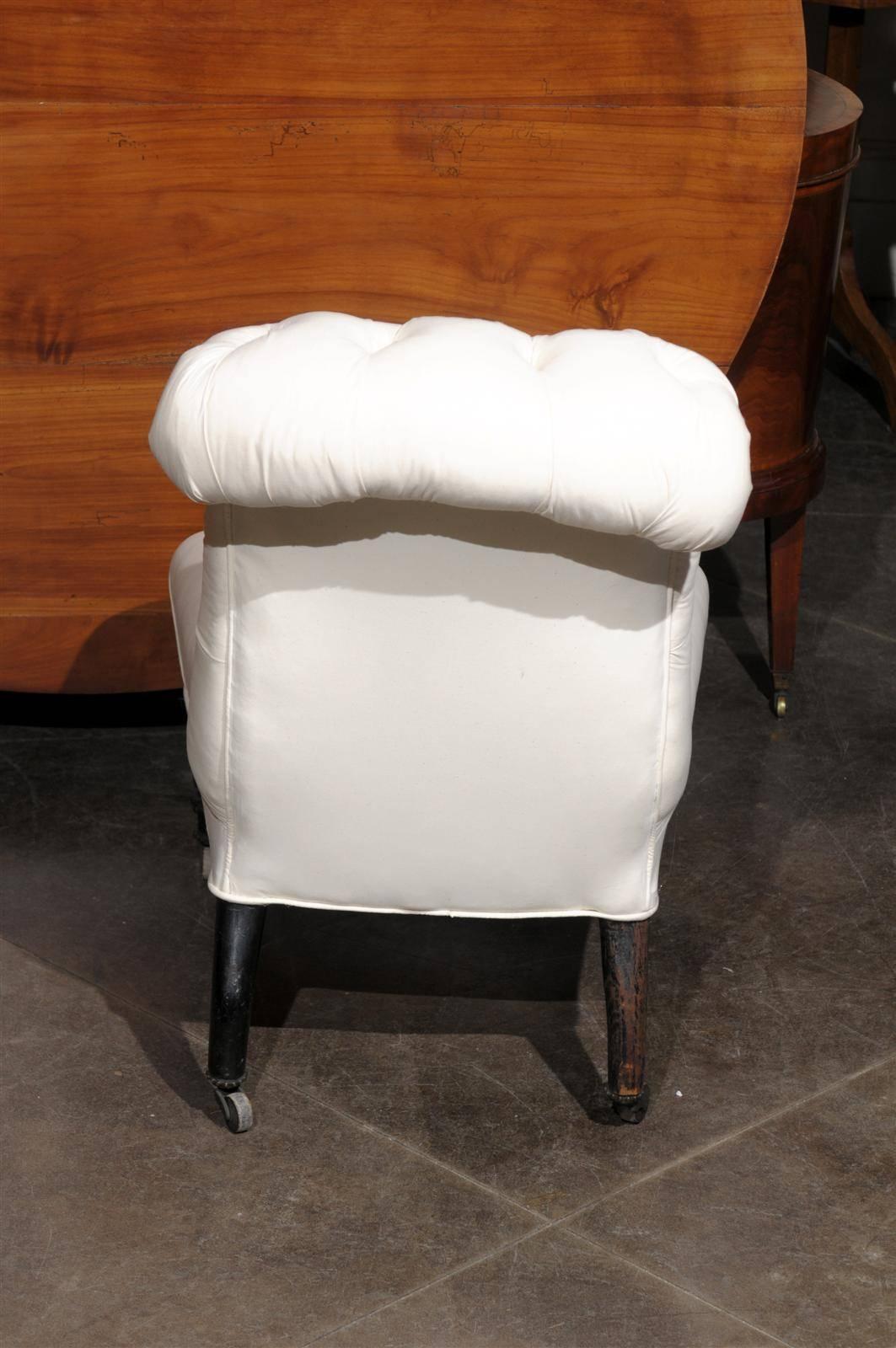 19th Century  English Tufted Slipper Chair