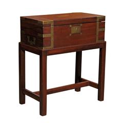 Antique English Lap Desk Writing Box with Brass Accents and Custom Stand, circa 1860