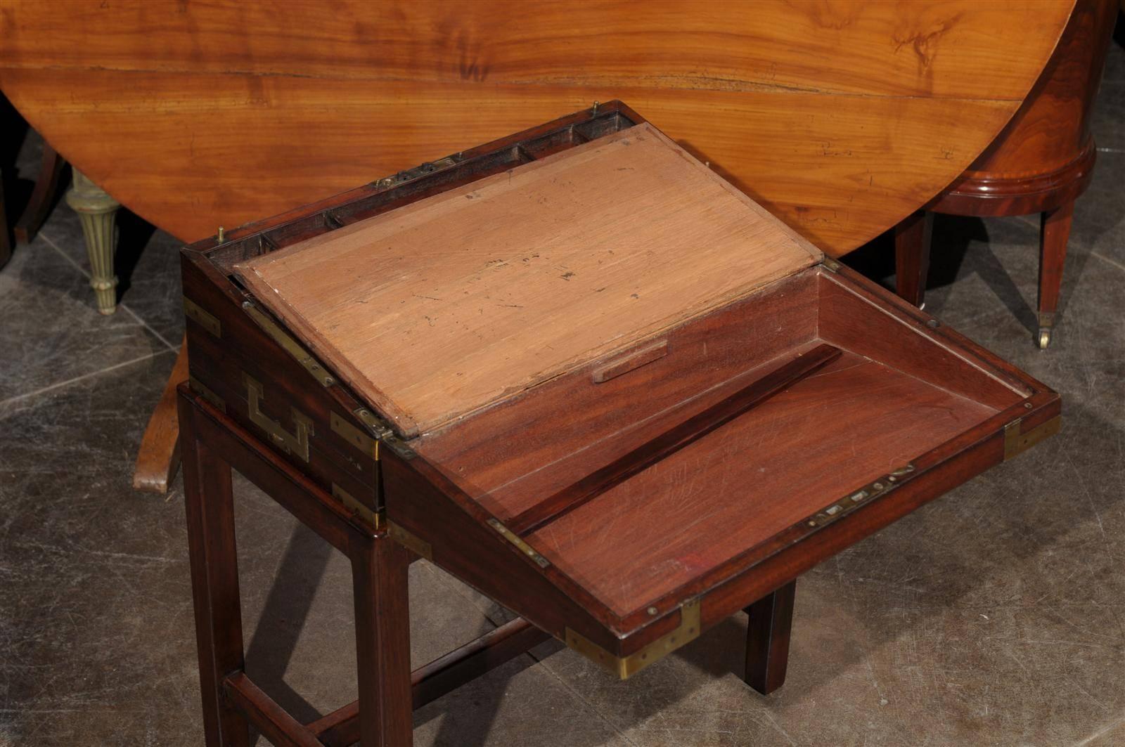 English Lap Desk Writing Box with Brass Accents and Custom Stand, circa 1860 2