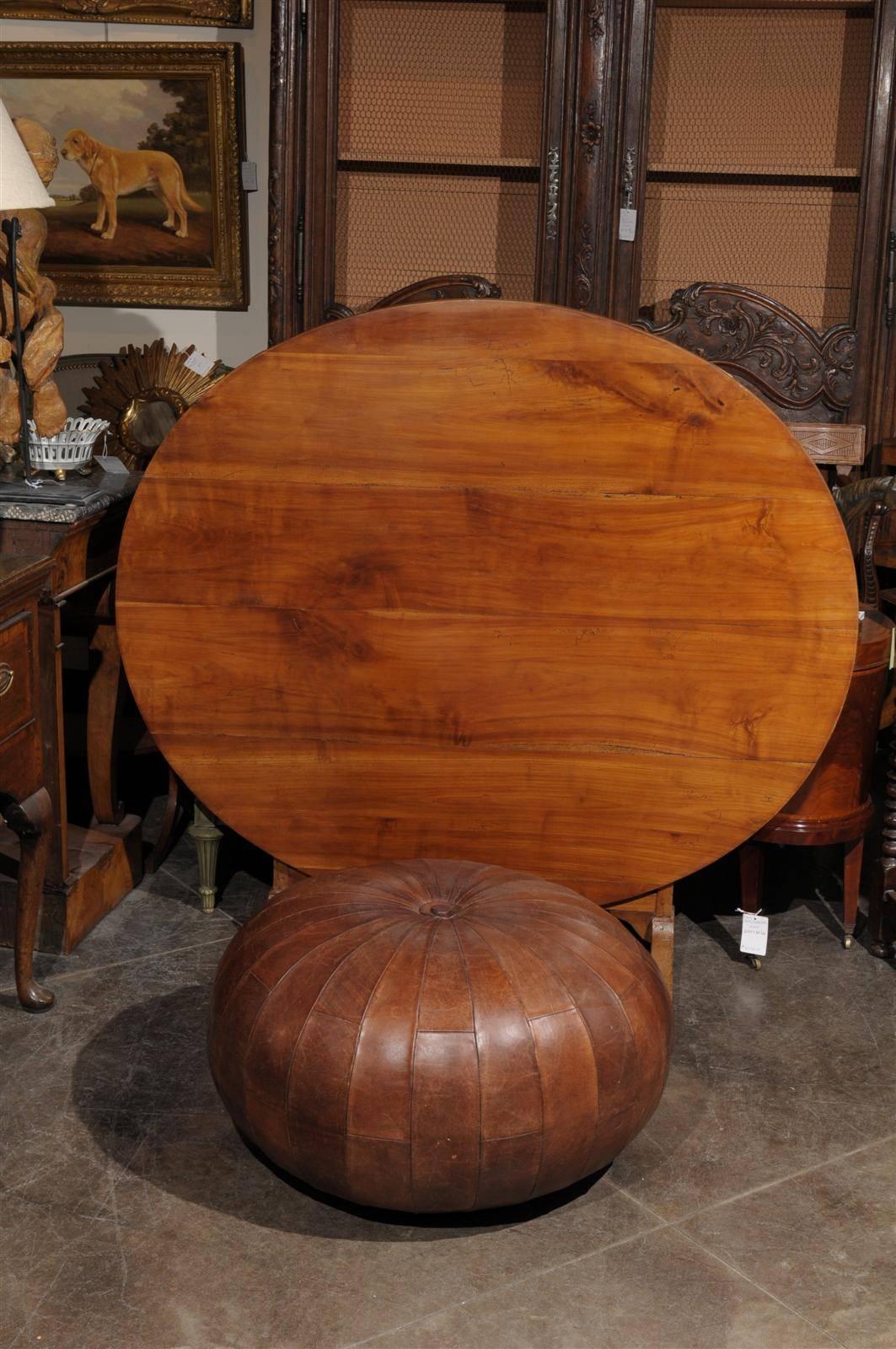 French Leather Pouf or Ottoman