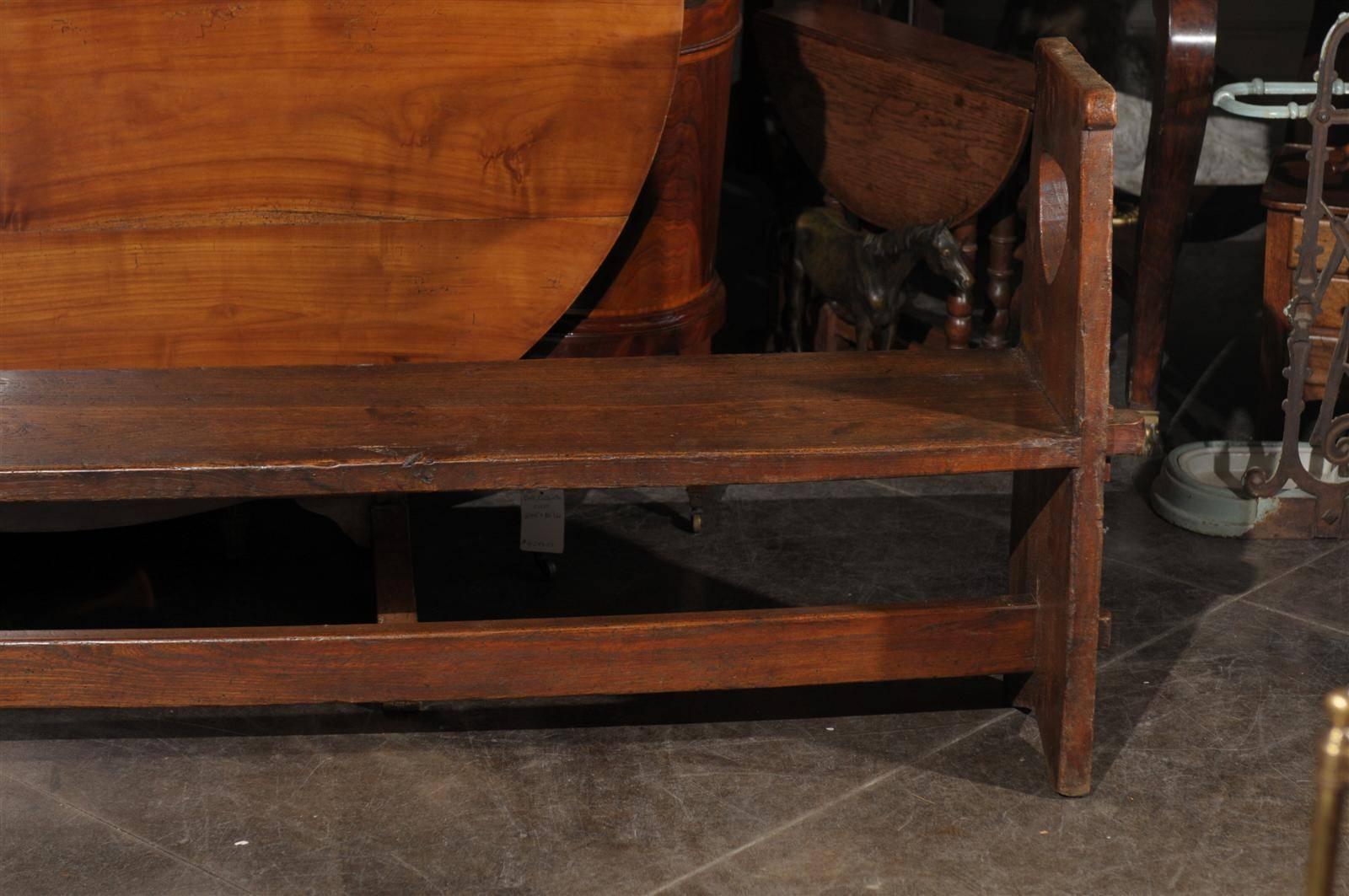 Narrow Tuscan Italian Wooden Bench with Stretcher from the Early 19th century For Sale 1