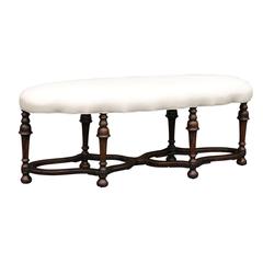 Antique English Walnut Upholstered Bench