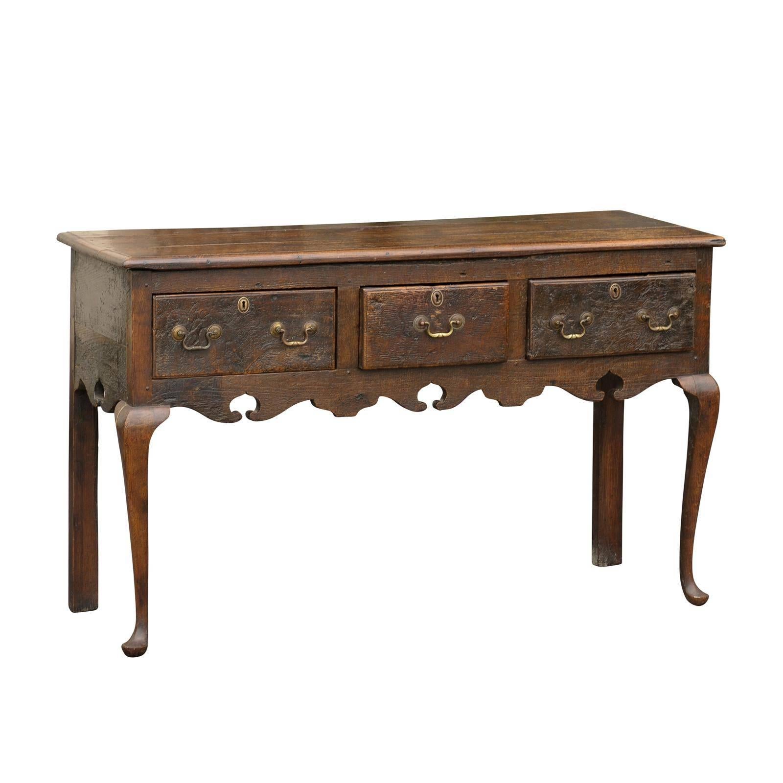 Solid Rosewood Cabriole Leg Style Sideboard with Three Drawers For Sale