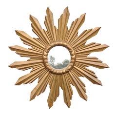 Vintage French Large Size Sunburst Mirror from the 1940s with Sunrays of Varying Sizes