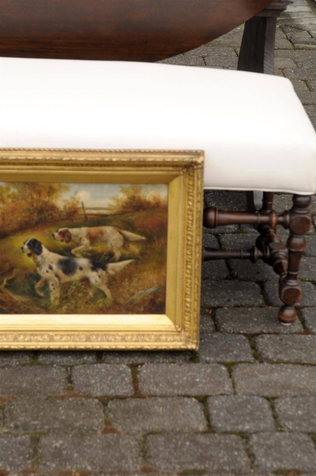 English Victorian Oil Painting of Sporting Dogs by Charles Dudley, Mid 19th Century