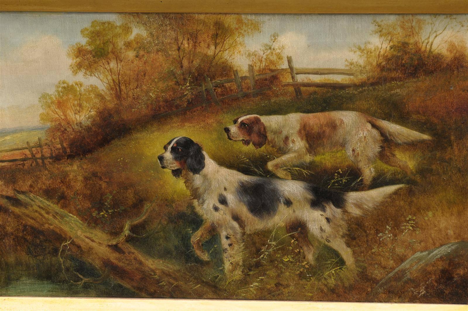Victorian Oil Painting of Sporting Dogs by Charles Dudley, Mid 19th Century 2