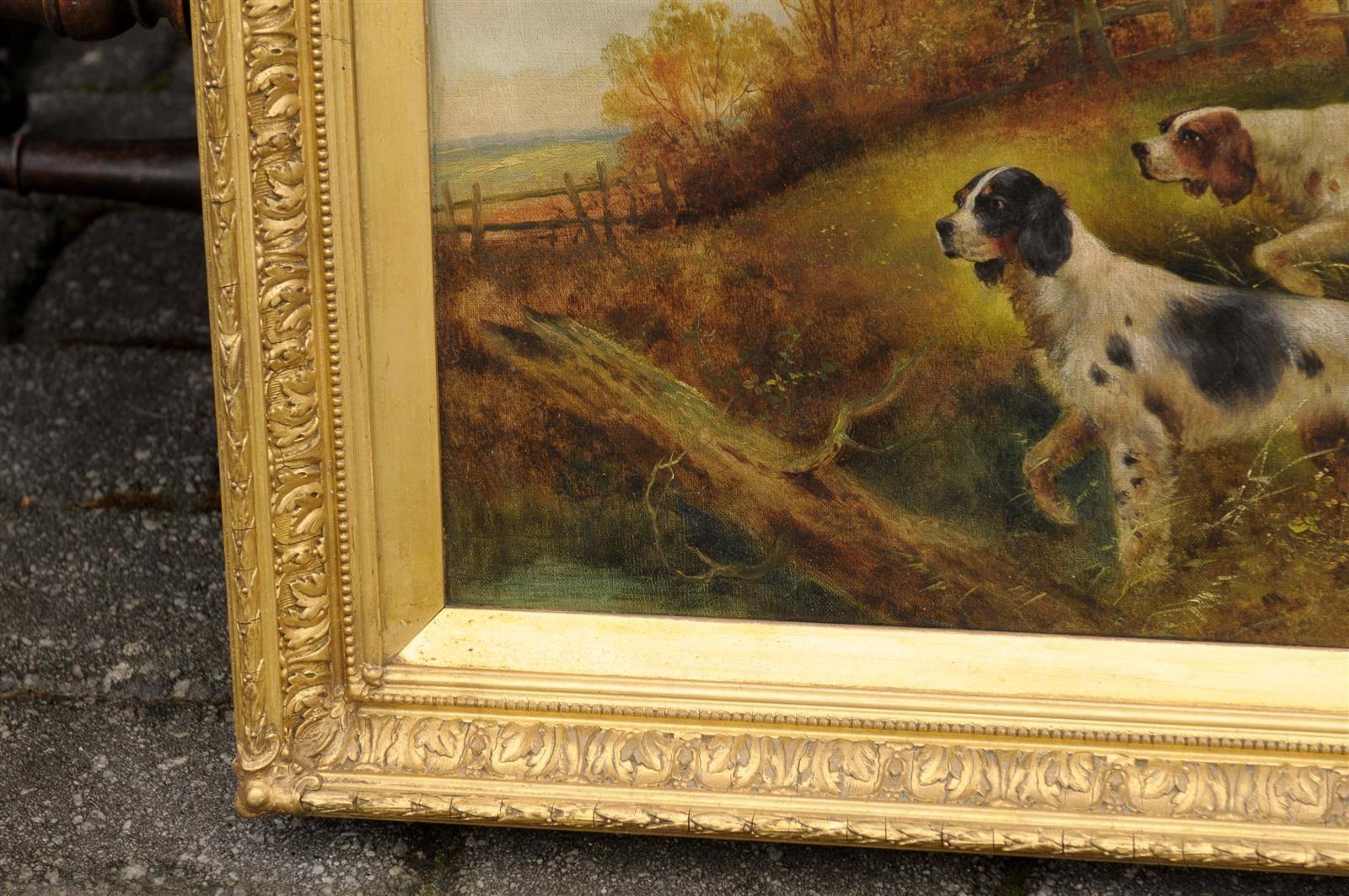 Victorian Oil Painting of Sporting Dogs by Charles Dudley, Mid 19th Century 3