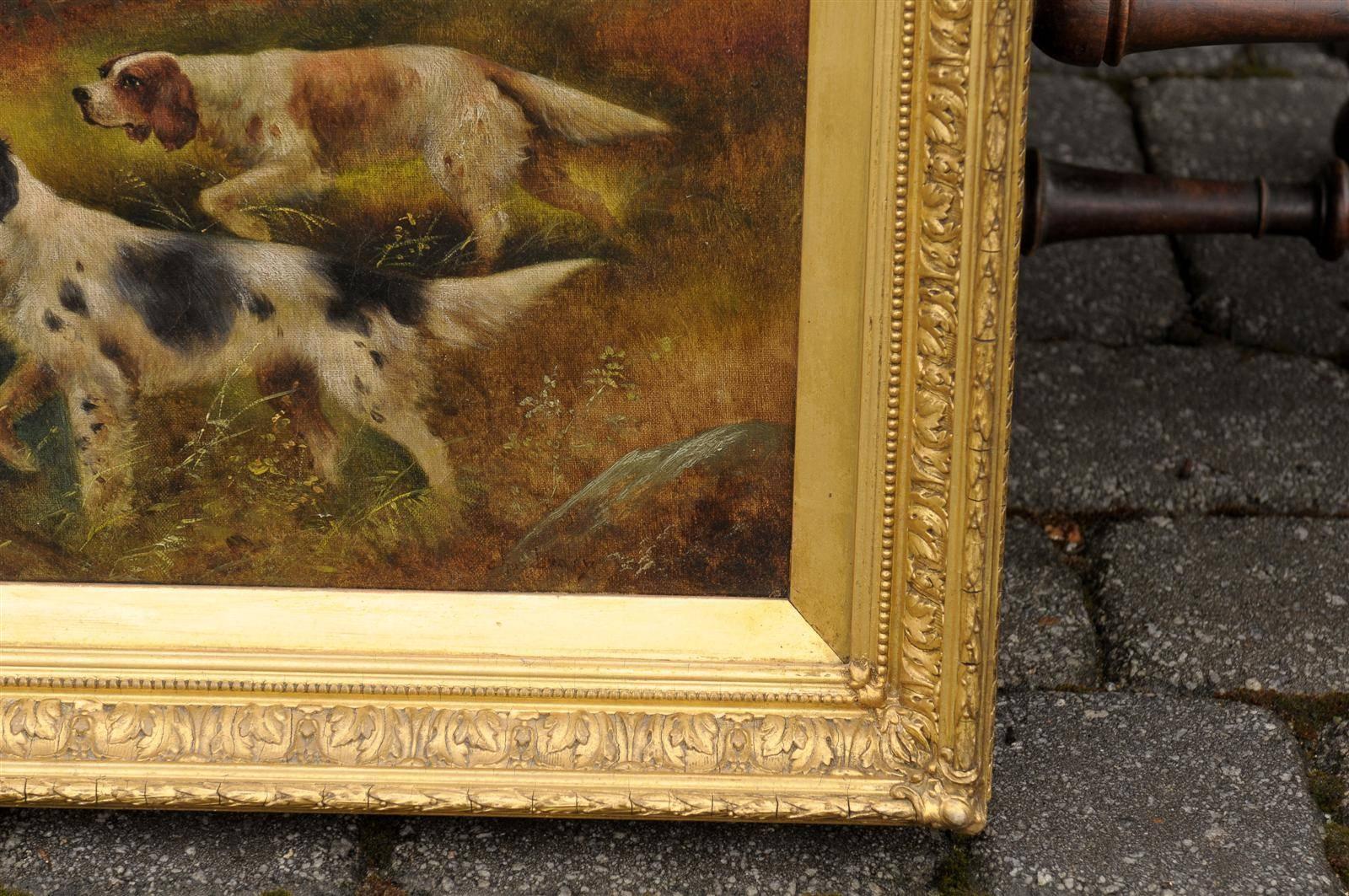 Victorian Oil Painting of Sporting Dogs by Charles Dudley, Mid 19th Century 1