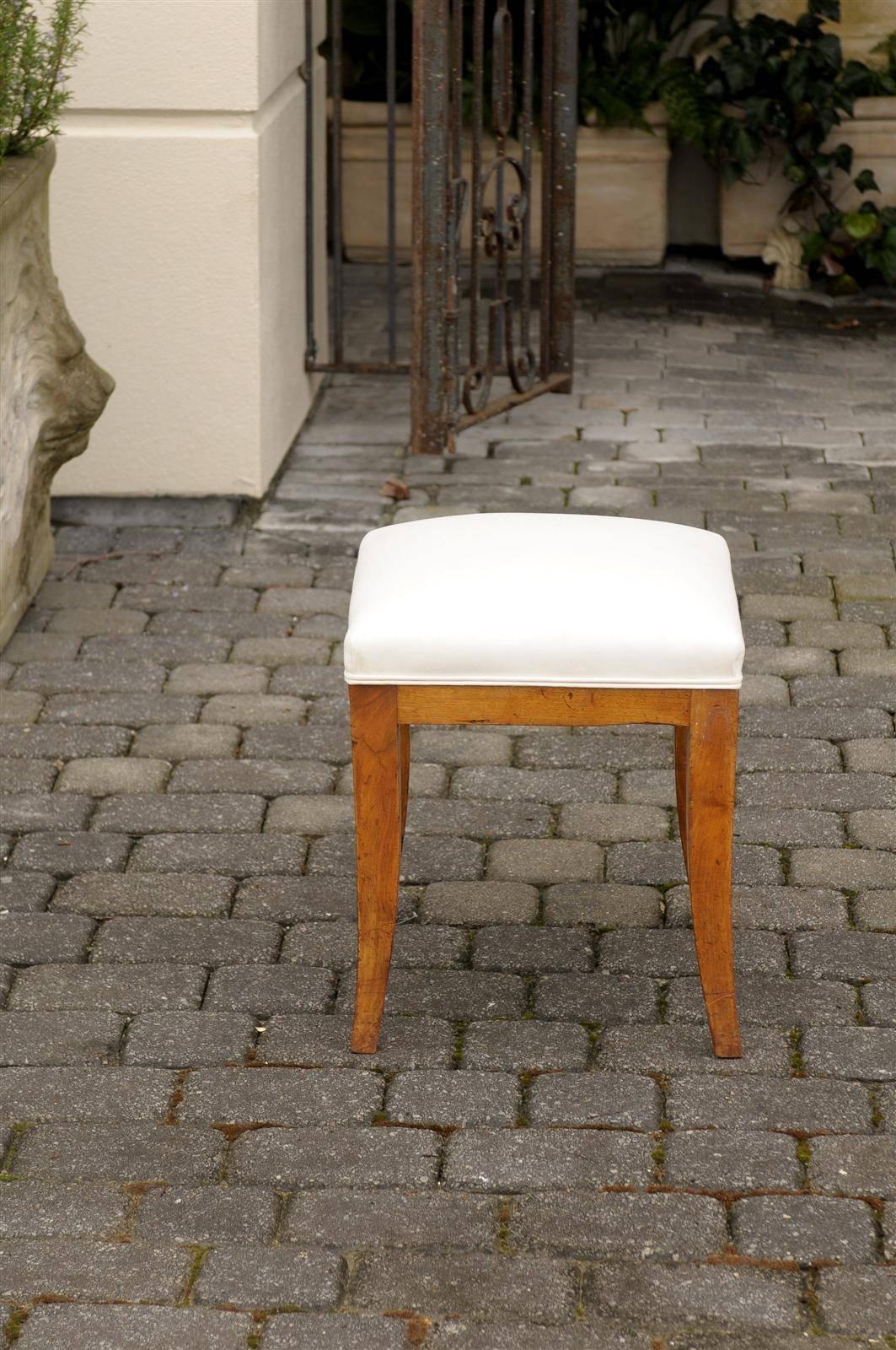 French Biedermeier Mid 19th Century Stool with Upholstered seat and Saber Legs 1