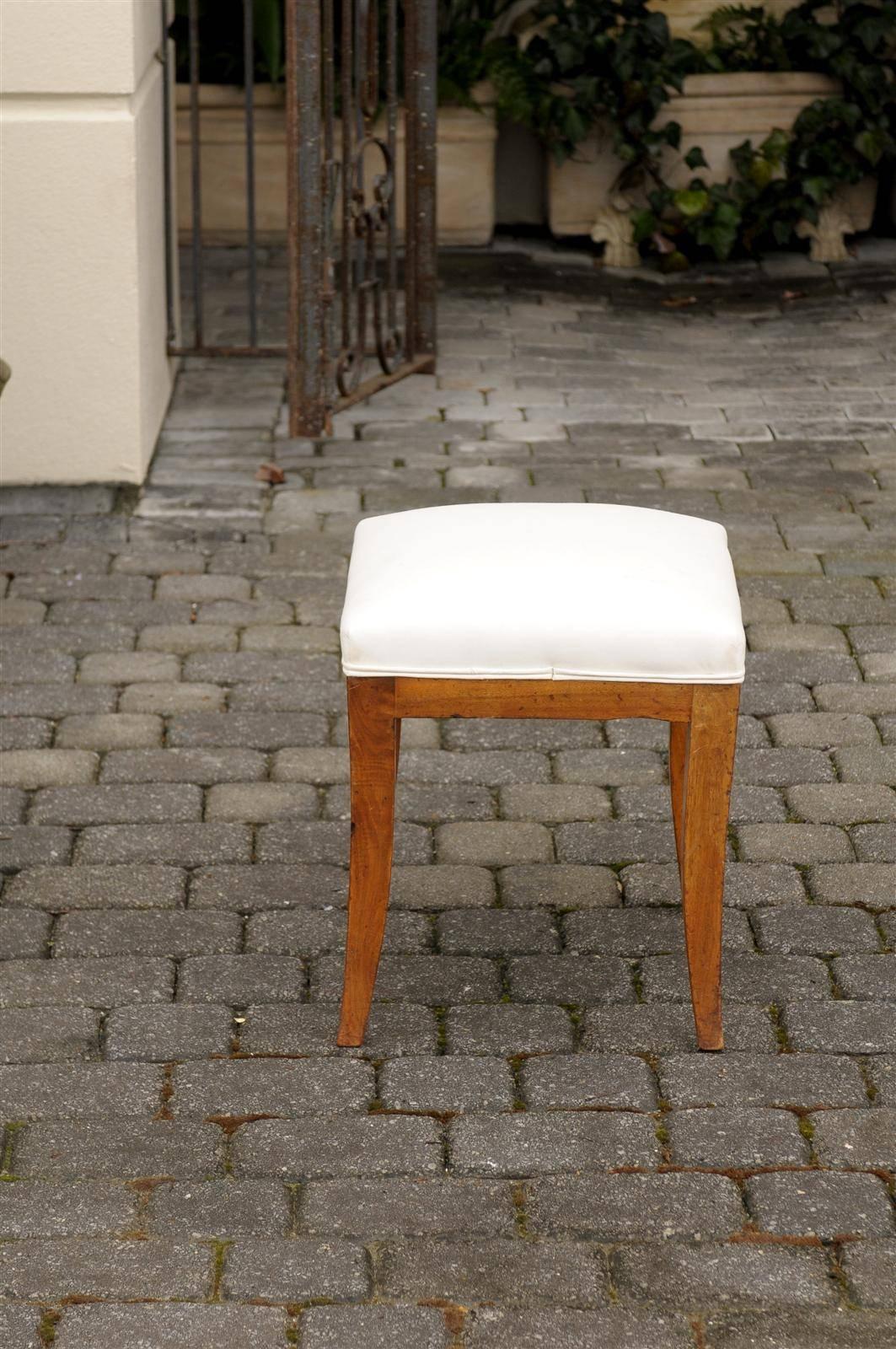 French Biedermeier Mid 19th Century Stool with Upholstered seat and Saber Legs 3