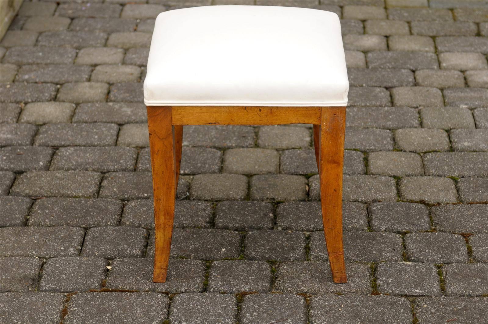 French Biedermeier Mid 19th Century Stool with Upholstered seat and Saber Legs 4