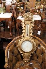 French Mid 19th Century Louis XVI Style Giltwood Barometer with Carved Crest
