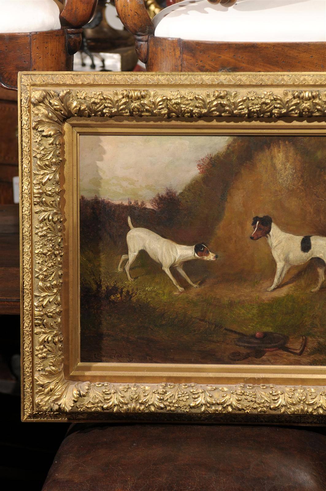 Canvas English 19th Century Oil Painting of Terriers Dogs by Artist Colin Graeme Roe