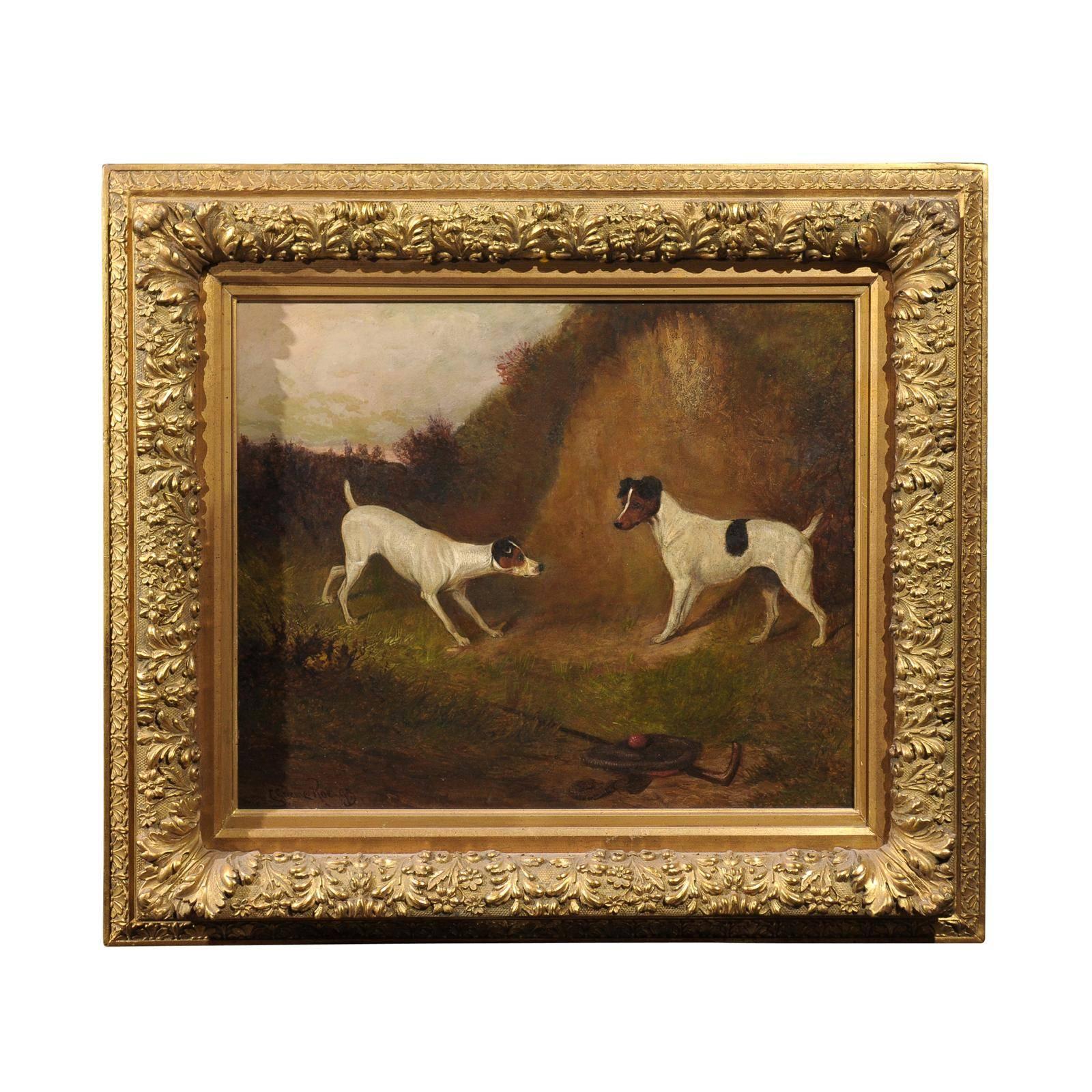 English 19th Century Oil Painting of Terriers Dogs by Artist Colin Graeme Roe