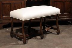 French Upholstered Curved Leg Bench