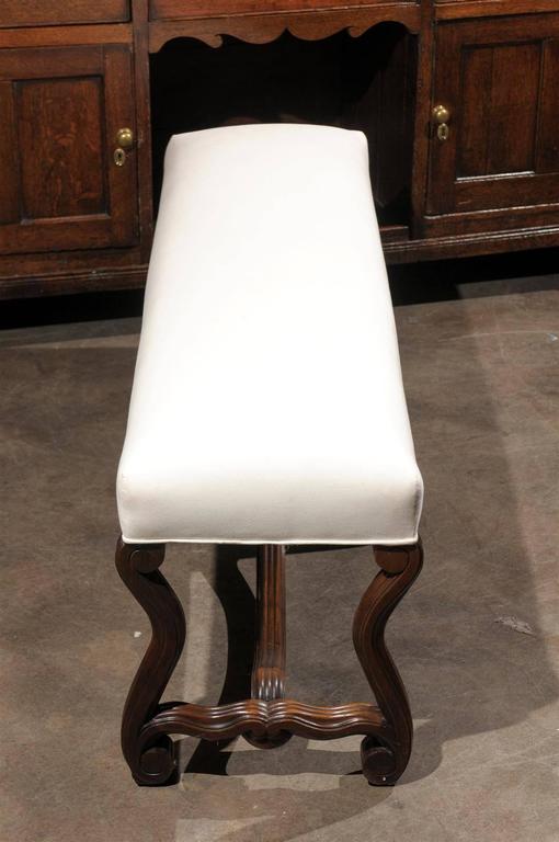French Upholstered Long Bench With Curved Legs And Stretcher From The 1920s For Sale At 1stdibs
