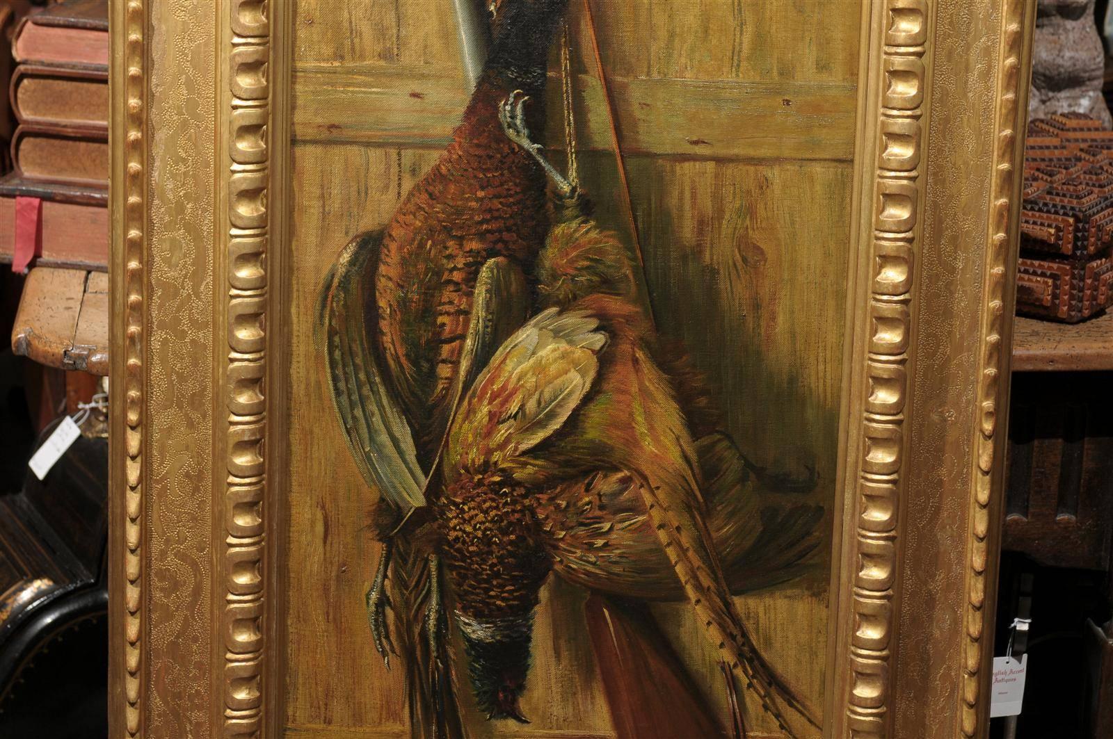 20th Century Oil Painting of Game in Gilt Wood Frame