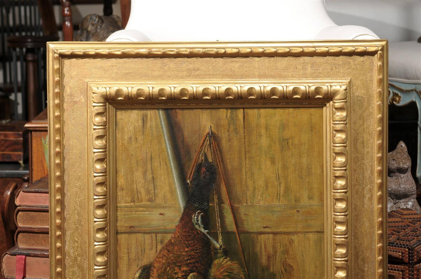 Oil Painting of Game in Gilt Wood Frame In Excellent Condition In Atlanta, GA