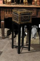 English Brass and Leather Box on Stand
