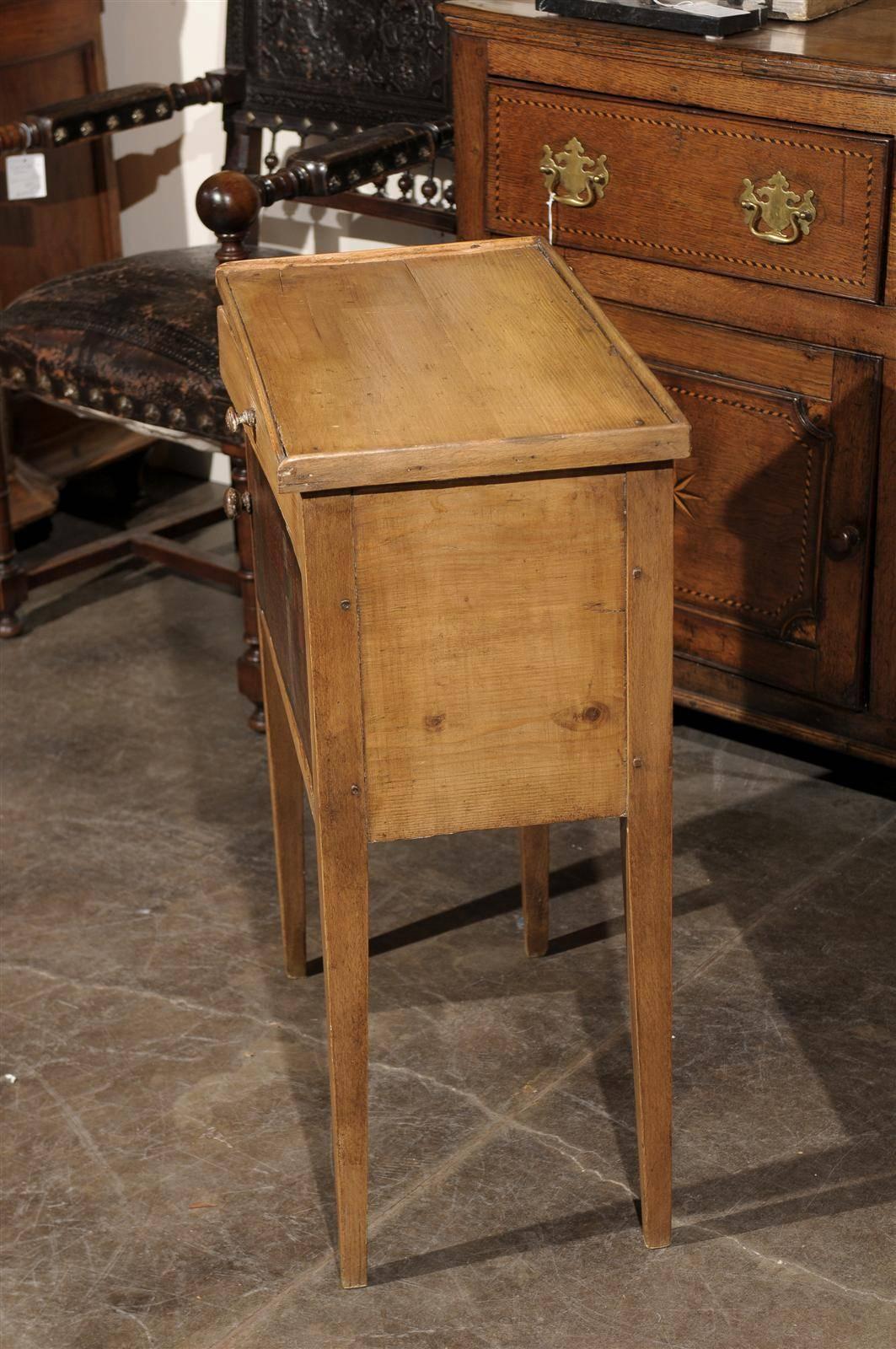 English Pine Side Table with Drawer and Faux Book Door from the 19th Century 5