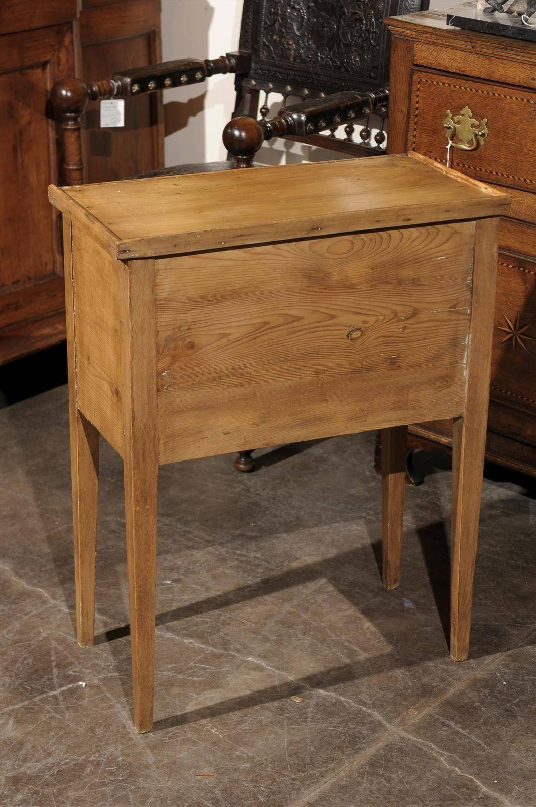 English Pine Side Table with Drawer and Faux Book Door from the 19th Century 4