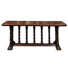 Italian Early 19th Century Walnut Console Table with Unusual Trestle Base