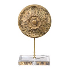 French Carved Giltwood Medallion on Lucite Base from the Late 19th Century