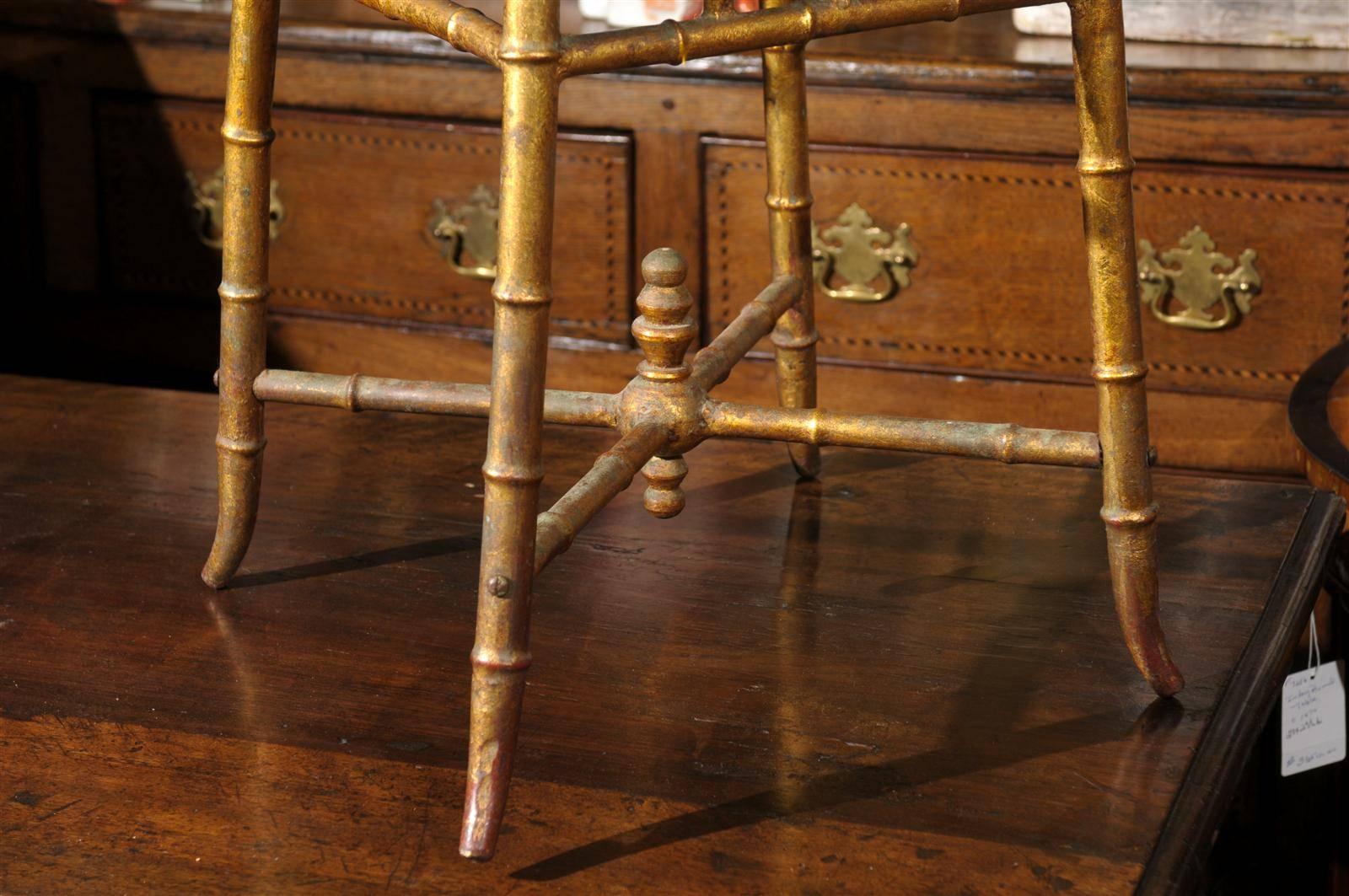 Italian Gilt Iron Faux-Bamboo Stool with Animal Print Upholstery from the 1950s 3