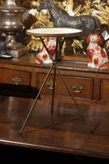 French Vintage Round Three Legged Drinks Table with Cream Marble Top