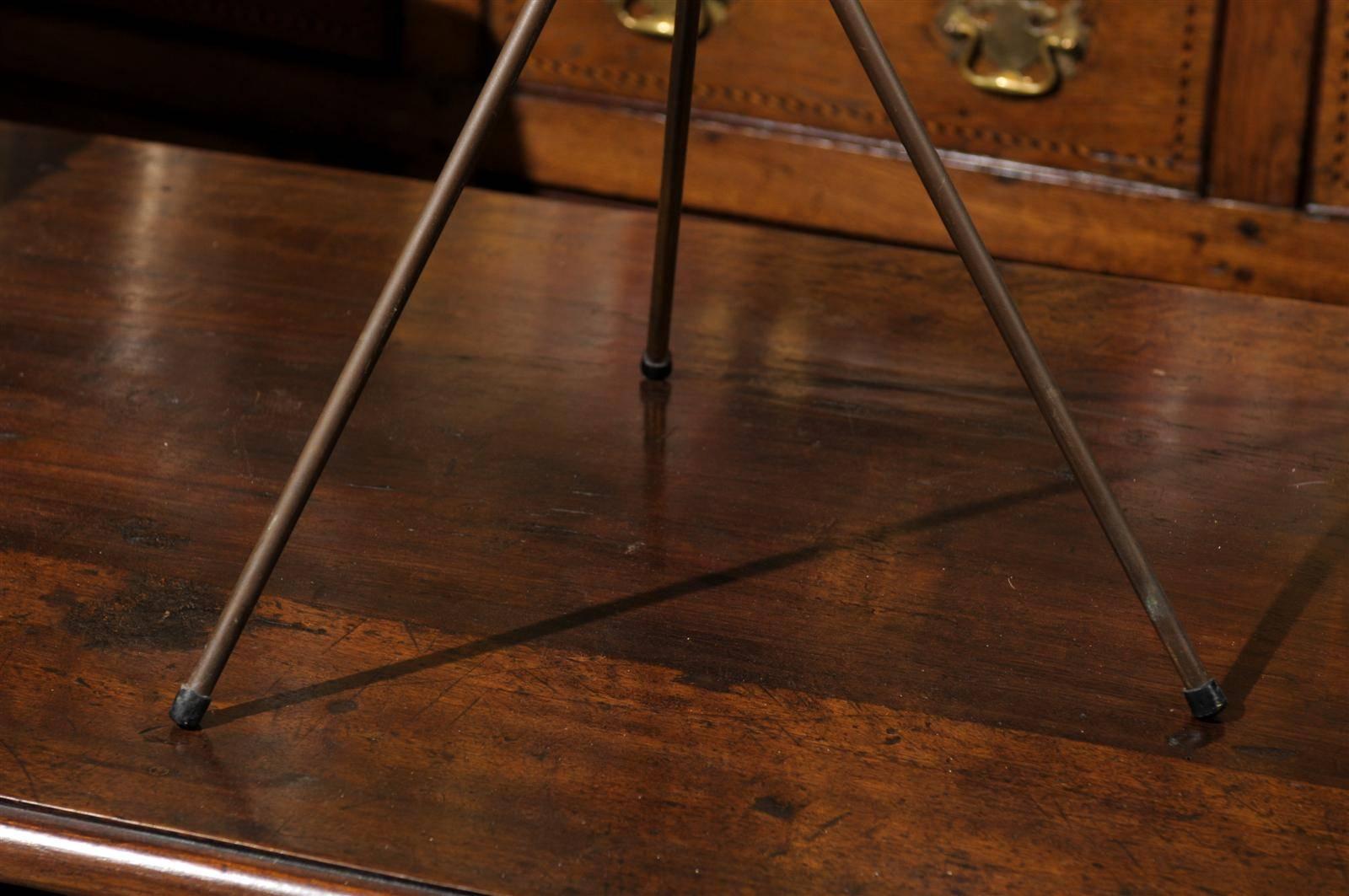 20th Century French Vintage Round Three Legged Drinks Table with Cream Marble Top