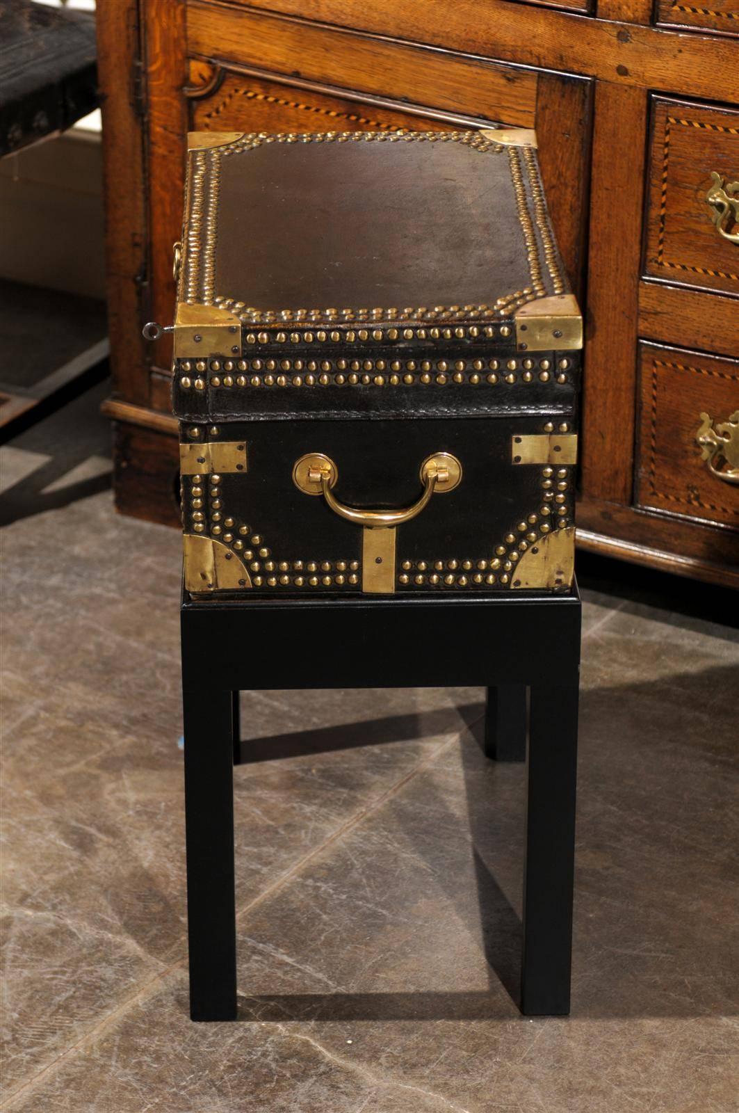English Leather and Brass Box on Stand 4