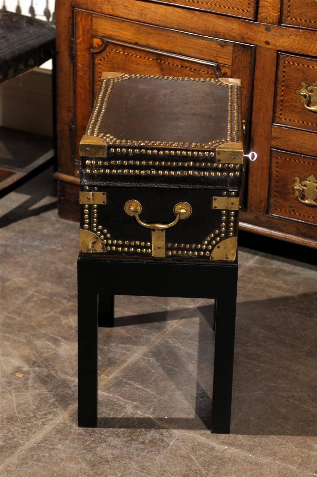 English Leather and Brass Box on Stand 5