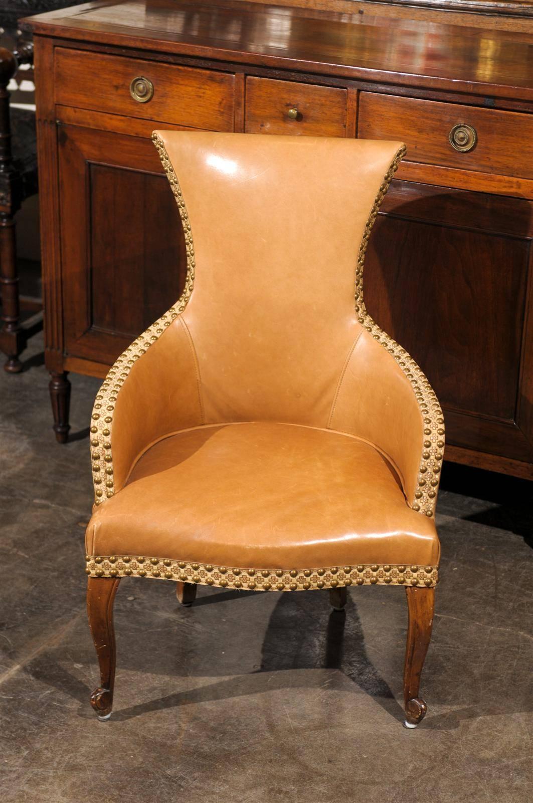 French Leather Slipper Chair 3