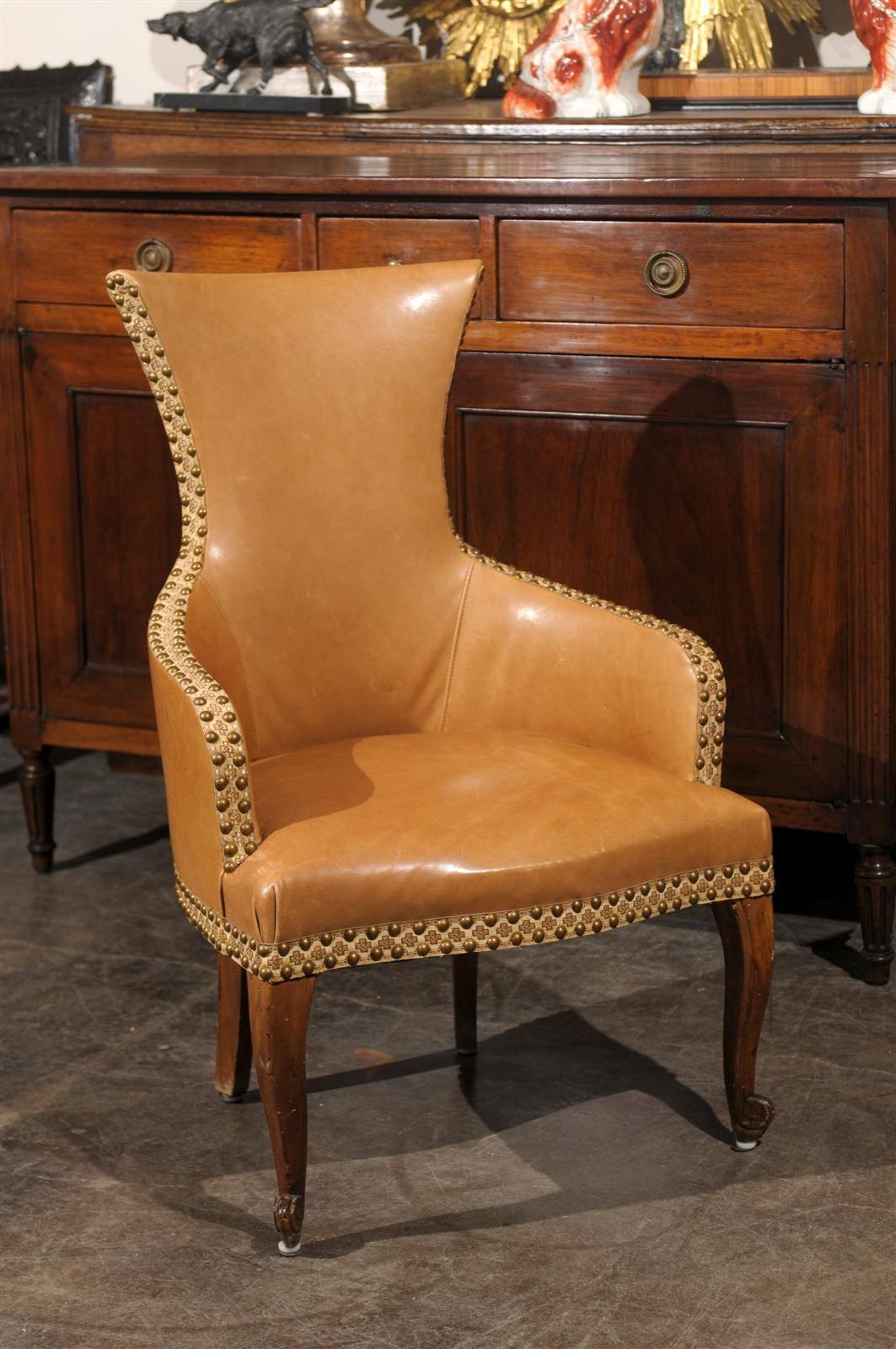 French leather slipper chair with nice shape.