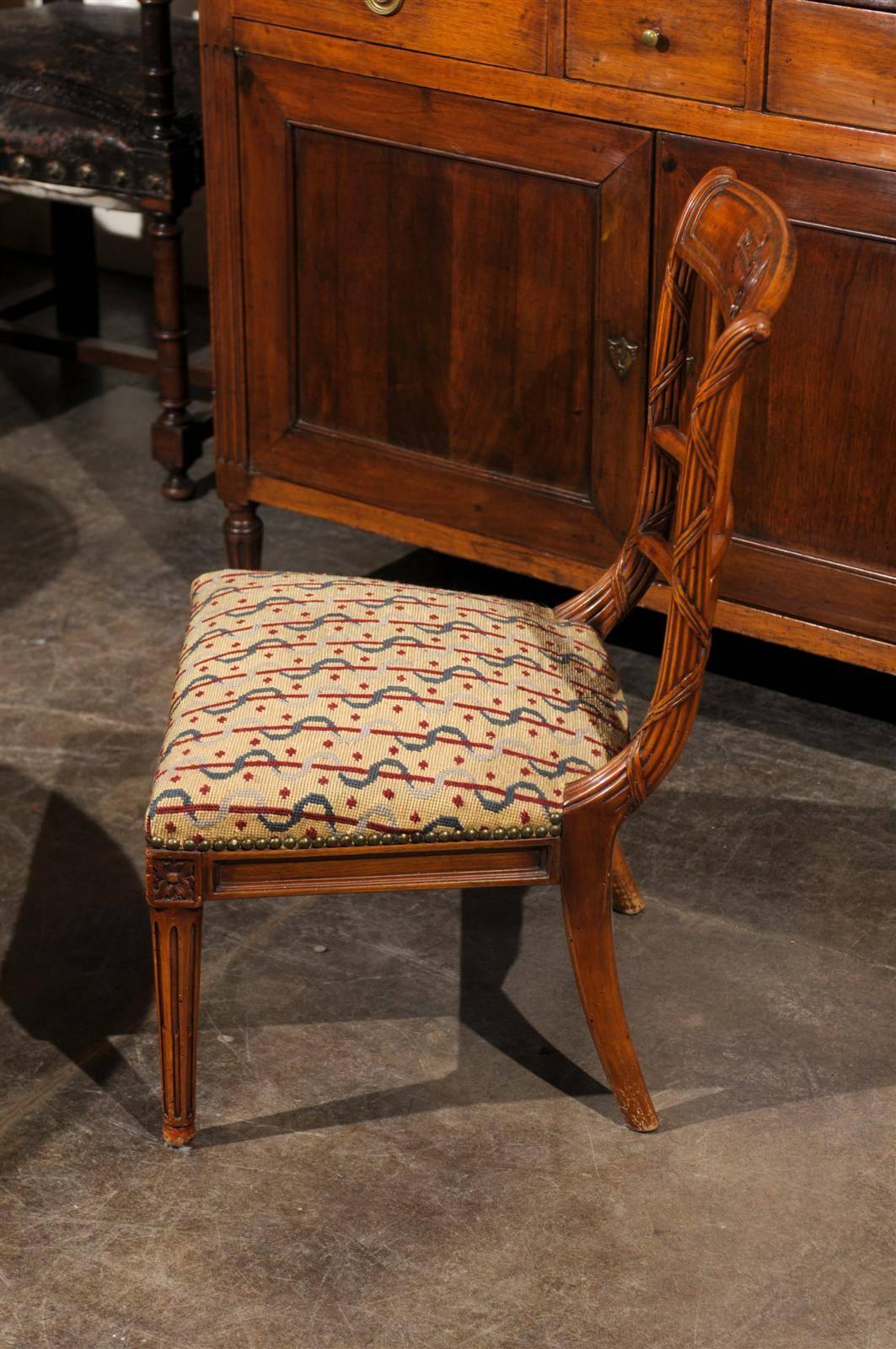 French Carved Back Slipper Chair and Needlepoint Seat from Early 20th Century For Sale 4