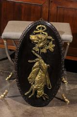 Pair of Bronze and Wood Hunting Plaques with Dogs and Game