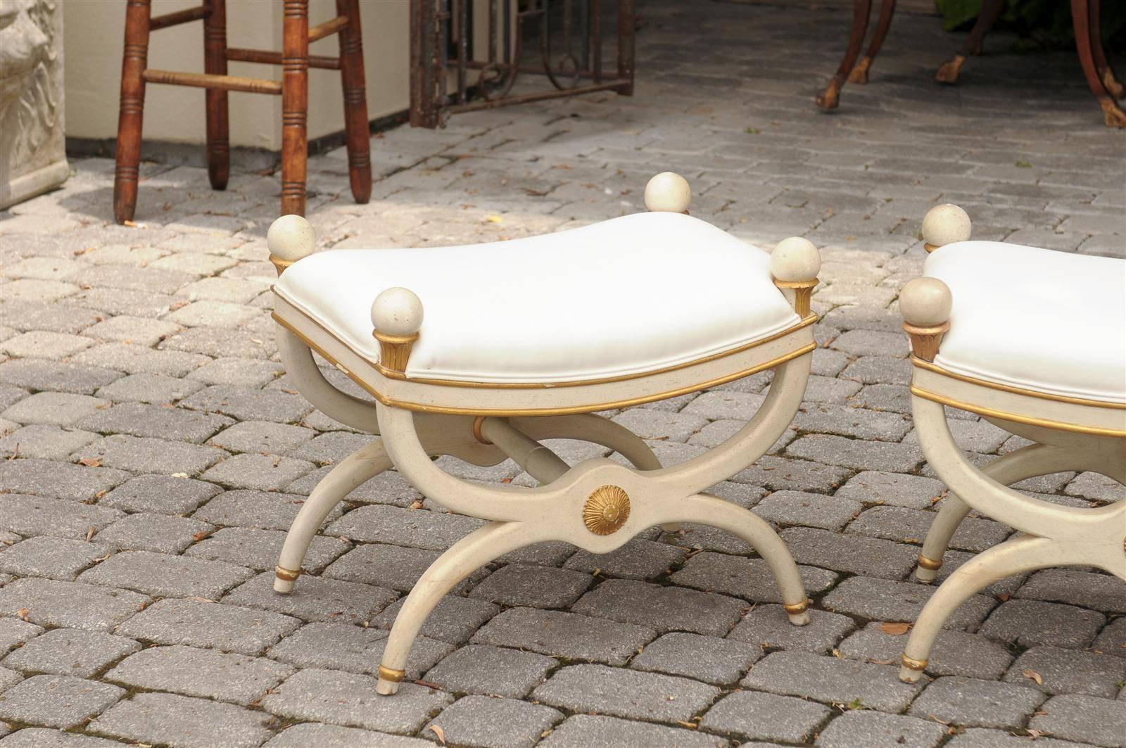 20th Century Pair of Painted X-Frame Stools