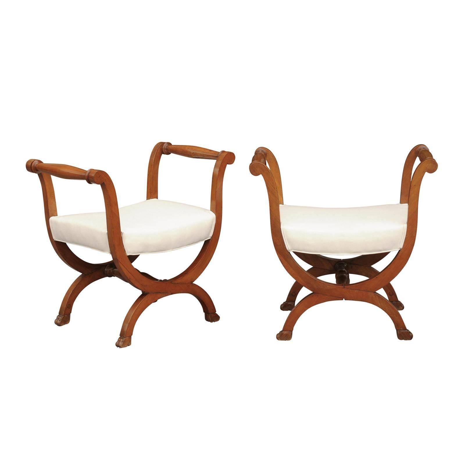 Pair of Biedermeier Austrian Bassinet-Shaped Stools from the Late 19th Century