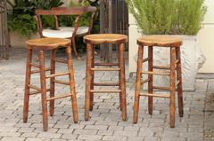 English Saddle Seat Oak Stool from the Late 19th Century