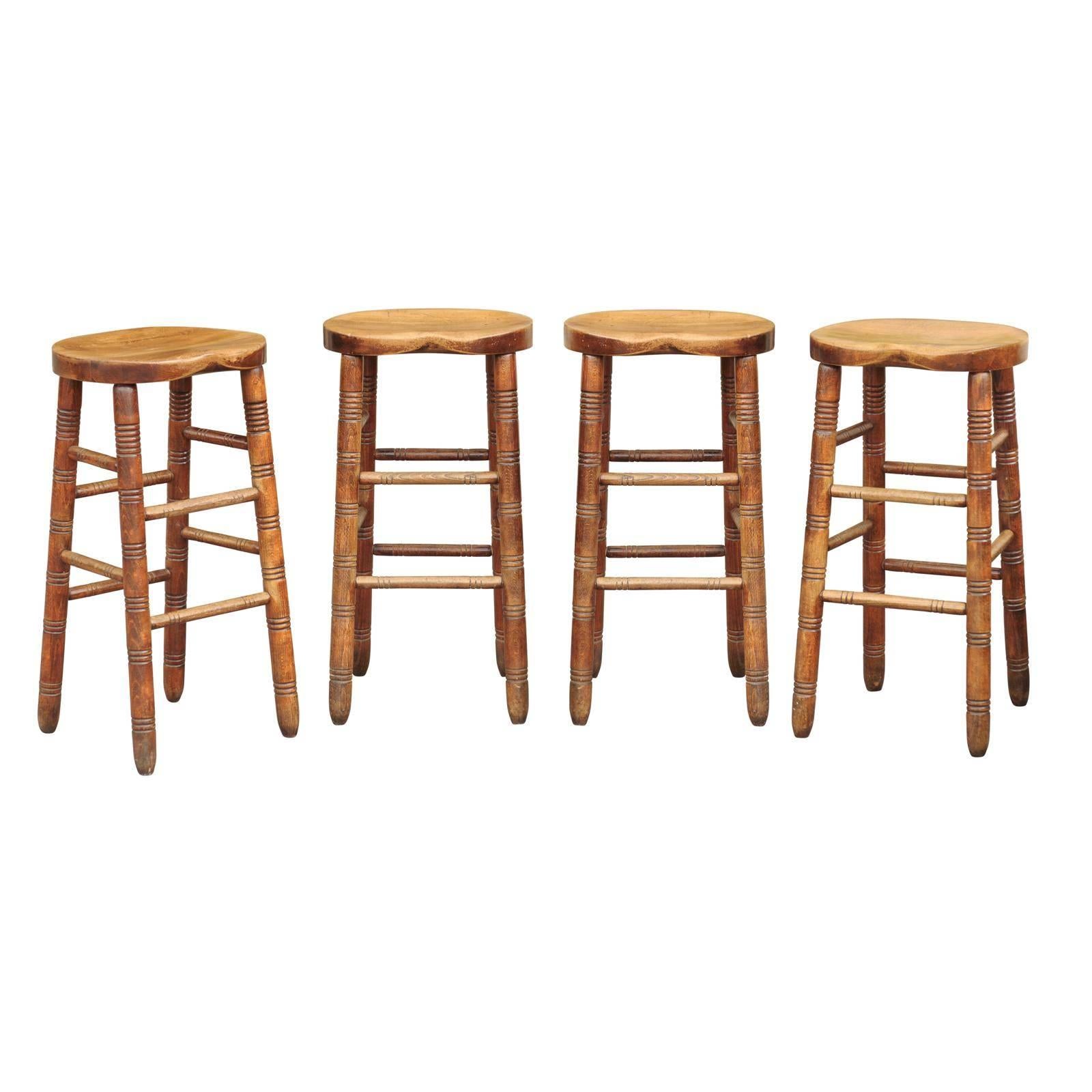 English Saddle Seat Oak Stool from the Late 19th Century