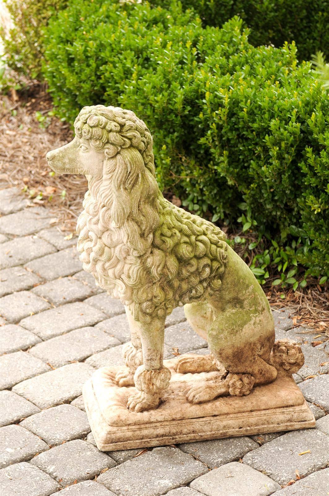English Vintage Carved Stone Poodle Sculpture From the Mid 20th Century 1