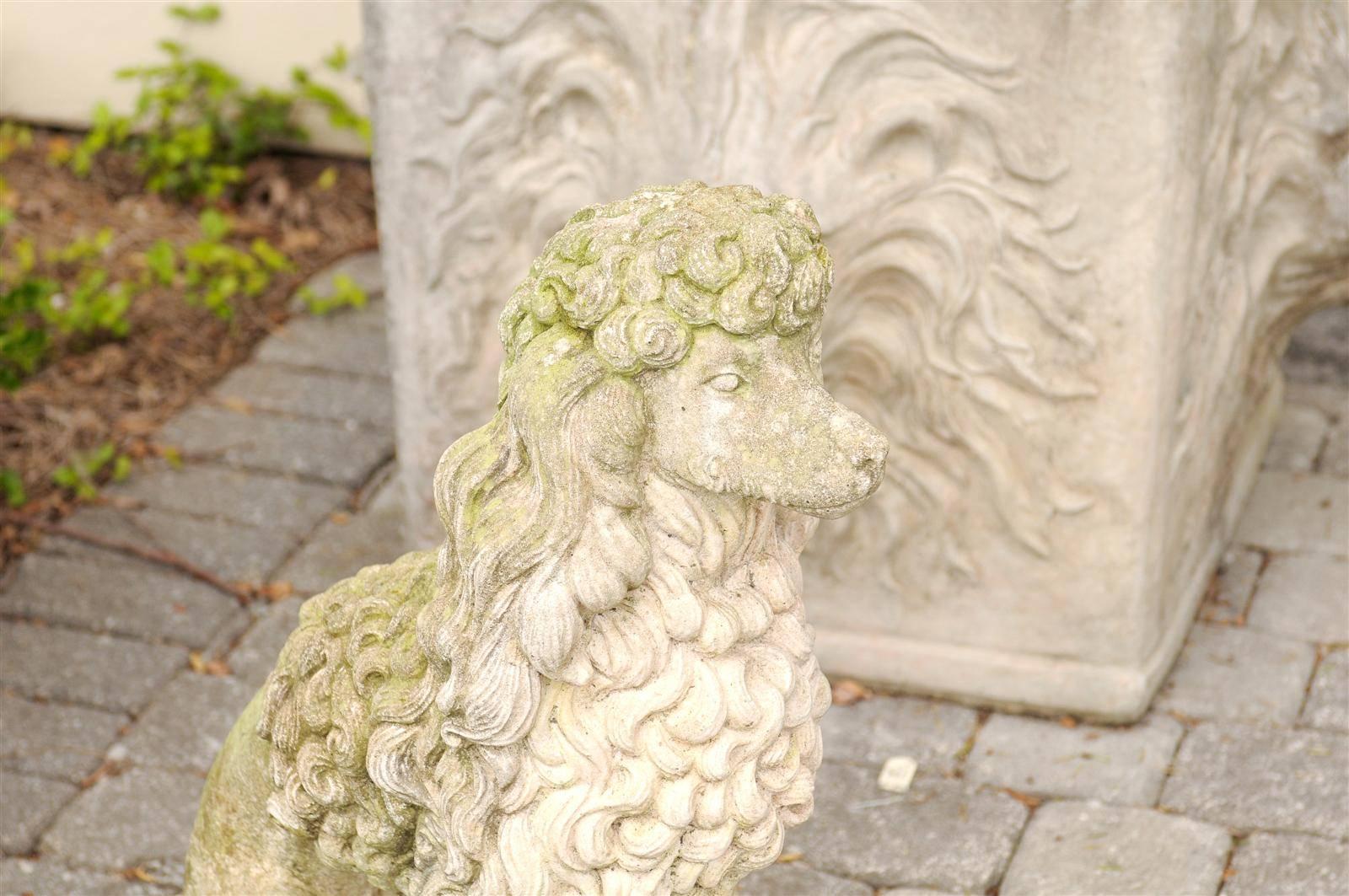 English Vintage Carved Stone Poodle Sculpture From the Mid 20th Century In Good Condition In Atlanta, GA