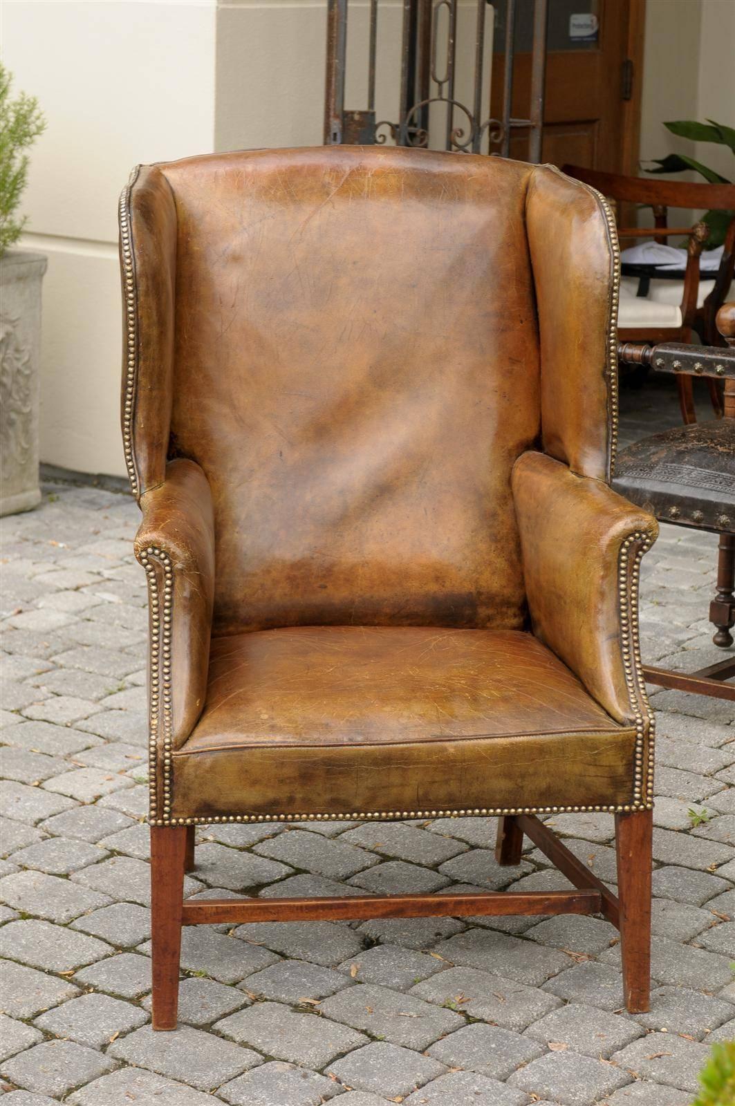 19 th c.English Leather Wing Chair 1