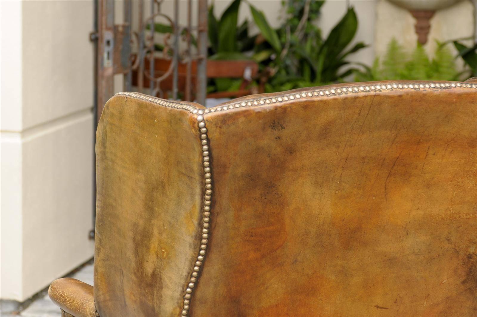 19 th c.English Leather Wing Chair 2