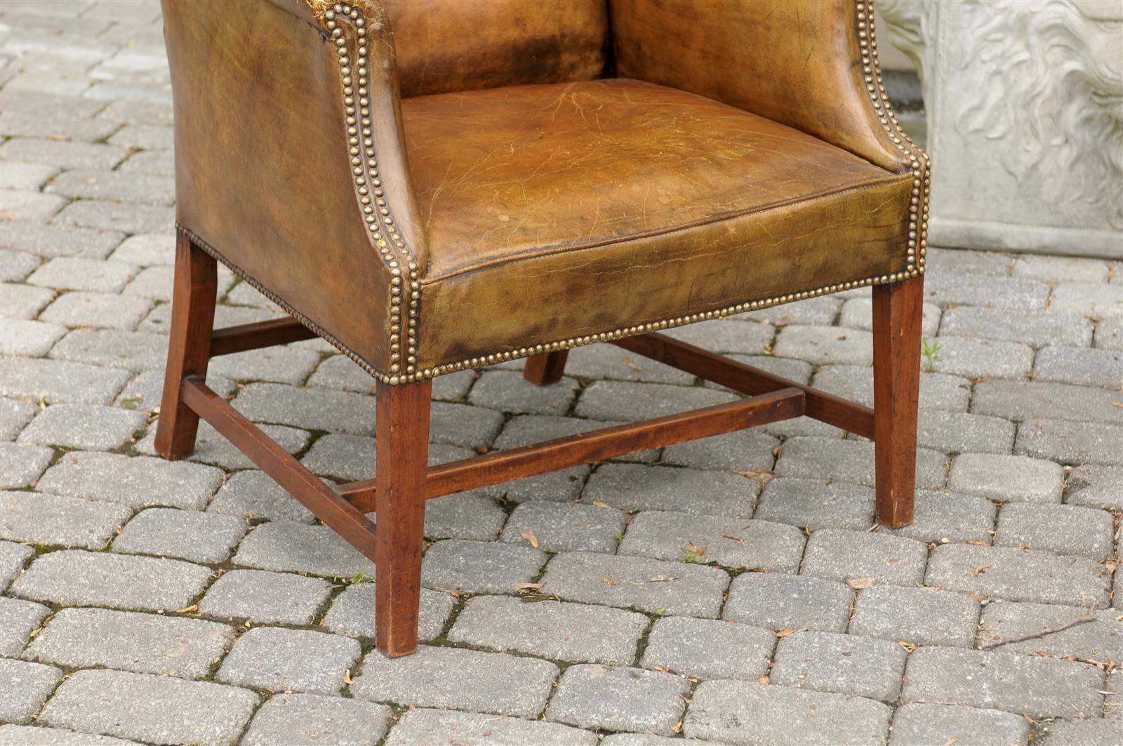 19 th c.English Leather Wing Chair 3