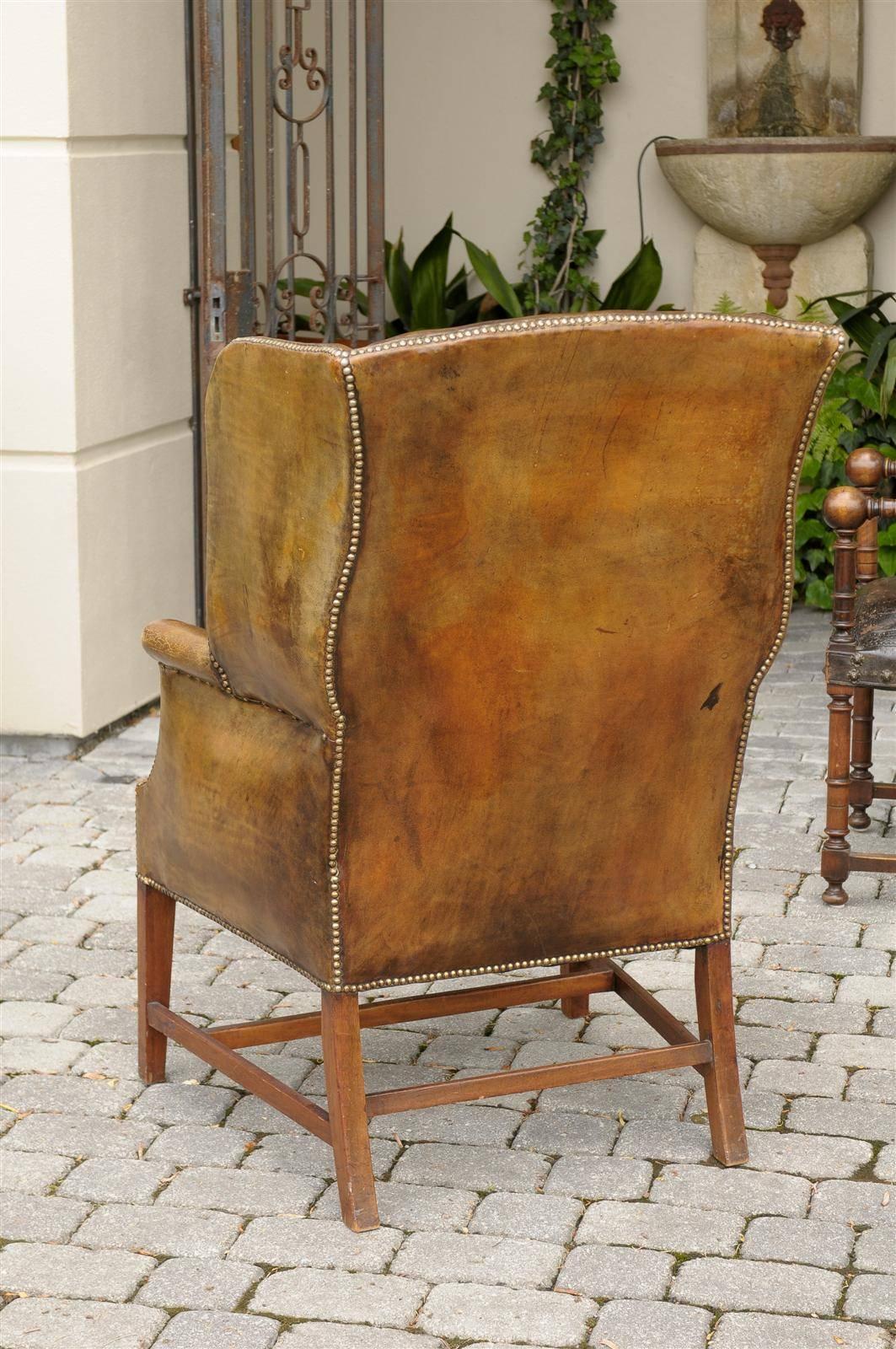 19 th c.English Leather Wing Chair 5